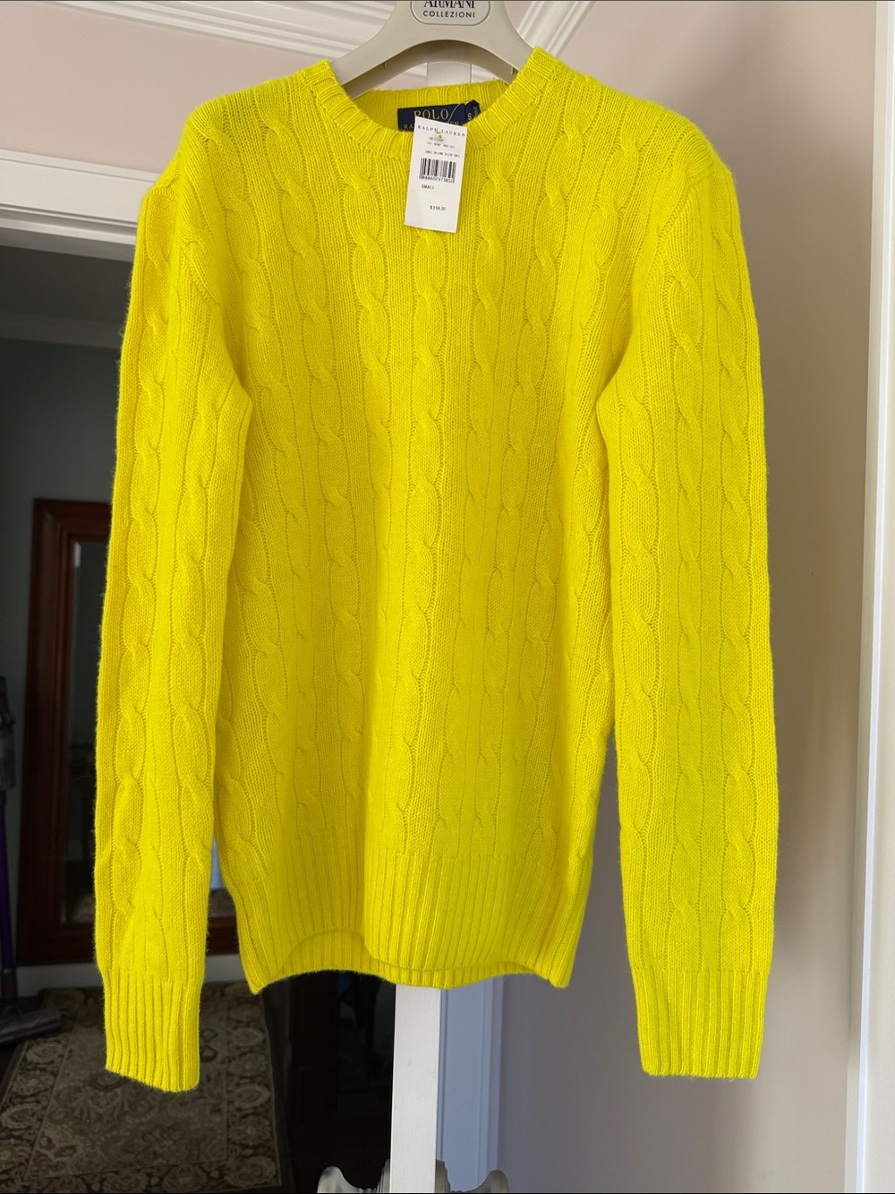 Polo Ralph Lauren Cashmere Neon Yellow Cable Crewneck Sweater Pullover size S